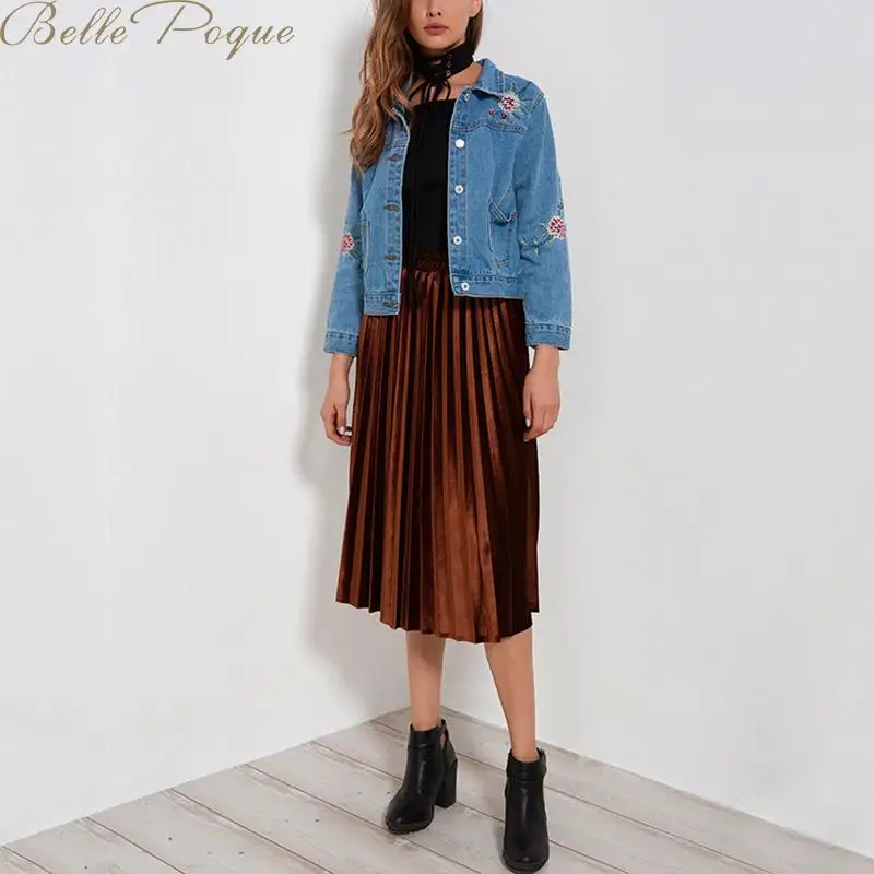 Belle Poque, новинка, плиссированная юбка миди, высокая талия, Elascity,, Женская длинная Серебряная Повседневная, вечерние, винтажная юбка