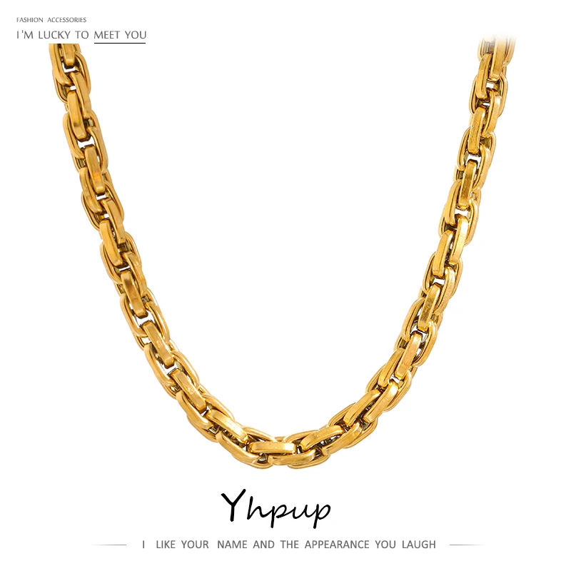 Yhpup Stainless Steel Chain Necklace New Metal Texture 18 K Plated