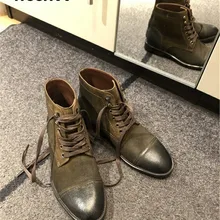 Мужские рабочие ботинки из натуральной кожи; винтажные армейские ботинки; ботинки в байкерском стиле; мужская обувь