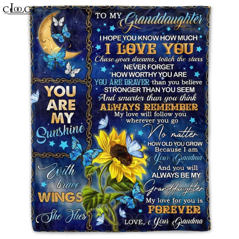 

HXSunflower To My Granddaughter Flannel Blankets 3D Graphic You Know How Much I Love You Blanket Keep Warm Plush Quilts