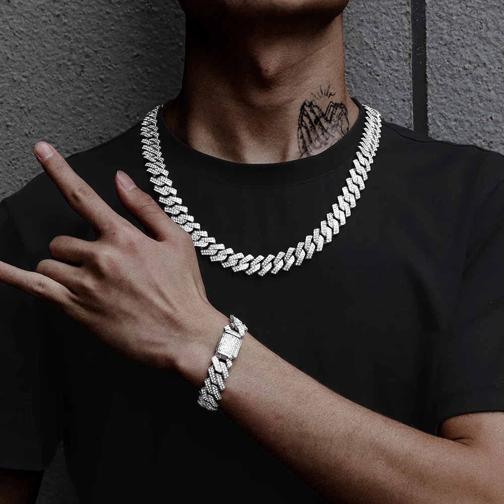 15MM Hip Hop Heavy Watch+Prong Cuban Necklace Bling Crystal AAA+ Iced Out Rhinestones Chains For Men Jewelry | Украшения и