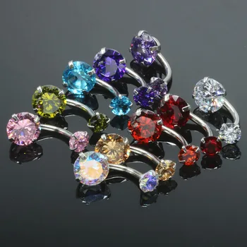 

Fashion Sexy Belly Button Rings Double Zircon Stainless Steel Earrings Ear Round Navel Piercing Crystal Ombligo Body Jewelry Hot