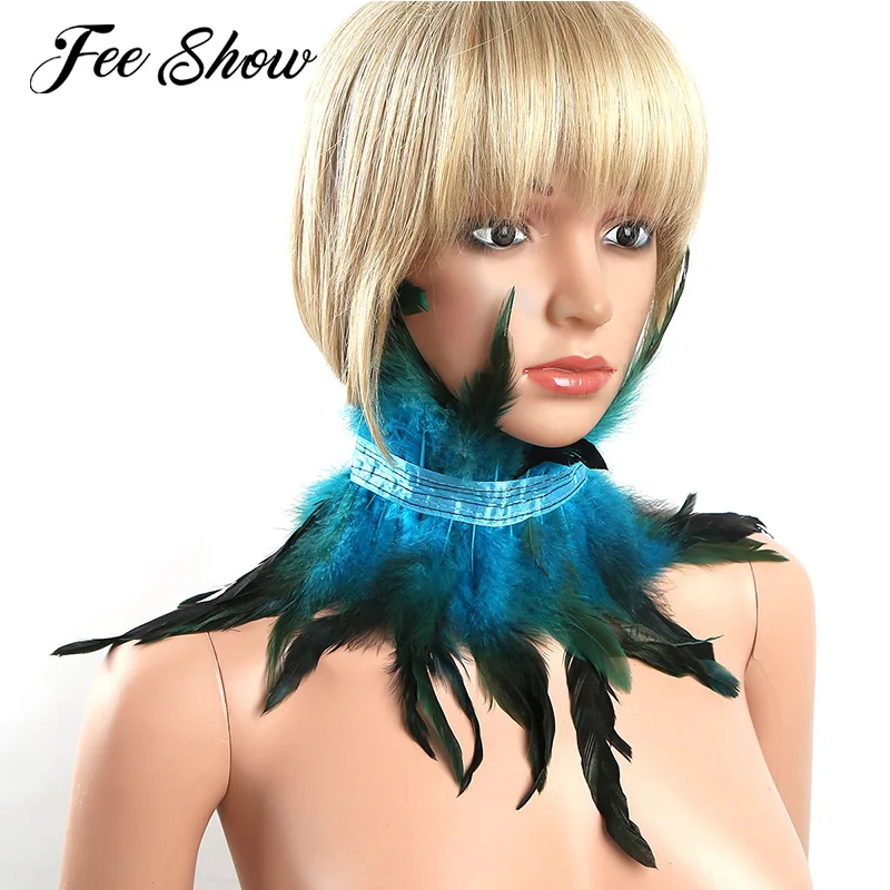 Викторианский готический ошейник с натуральным пером шаль накидка на плечо