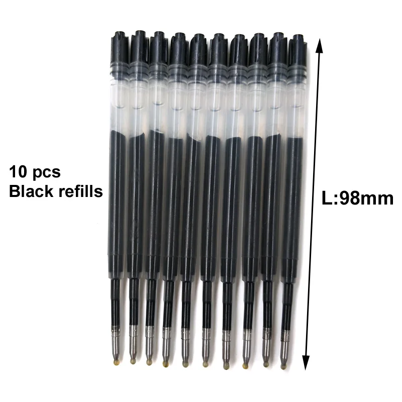 Yushun 10/6 шт, хорошее качество, универсальная стандартная шариковая ручка, синие, черные заправки для канцелярских принадлежностей, фирменные металлические ручки, заправка жирной - Цвет графита: 10PCS Gel Black