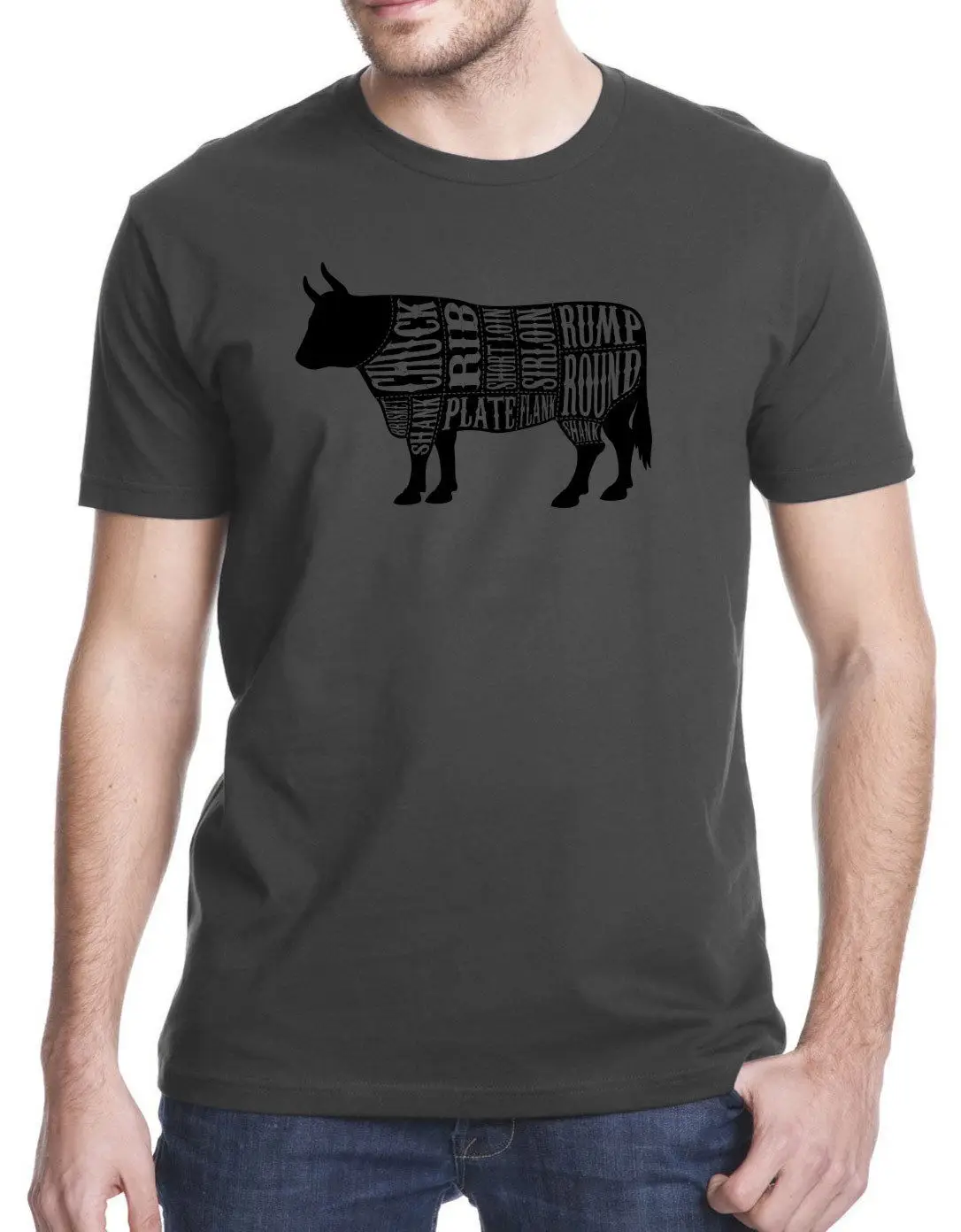 Simple Short-Sleeved Cotton T-Shirt Cuts of Meat Beef Cow Butcher Burger Steak Chef Cook Adult T-shirt Tshirt Tee O-Neck T Shirt | Мужская