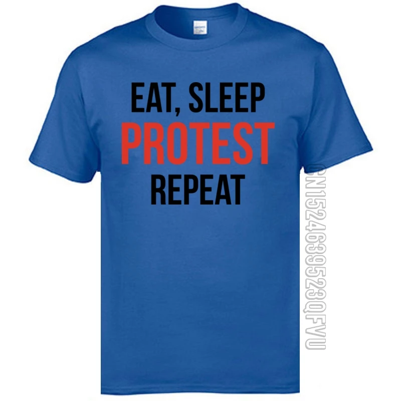 С рисунком в виде букв футболки &quot Eat Sleep протест повторить синий футболка 100%
