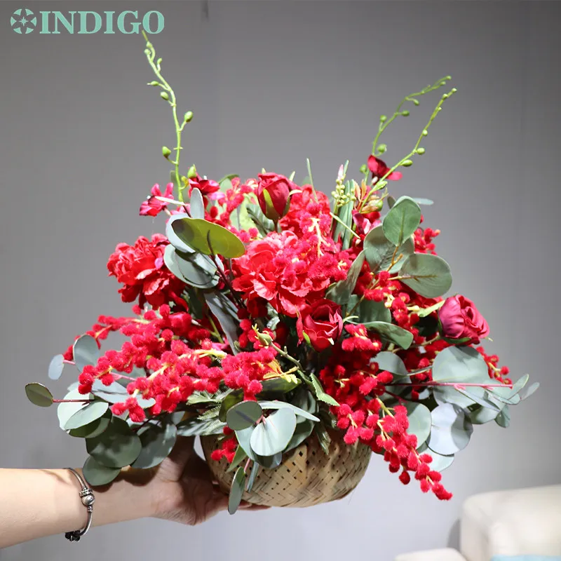 Индиго дизайн-1 набор красный Мимоза Рождество Цветочная композиция бонсай Букет Искусственный цветок вечерние события для дома