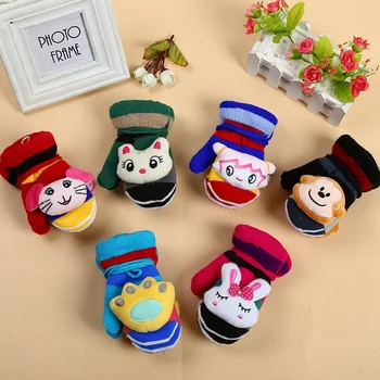

Winter Baby Gloves Cartoon Cute Rabbit Monkey Plush Velvet Thicken Warm Children Gloves For 2-5 Years Old Boy Girl Gloves