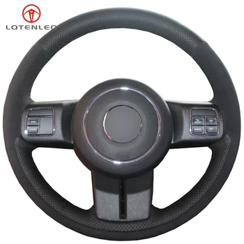 

LQTENLEO Black Leather Suede DIY Car Steering Wheel Cover For Jeep Grand Cherokee 2011-2013 Compass Patriot Wrangler 2011-2017