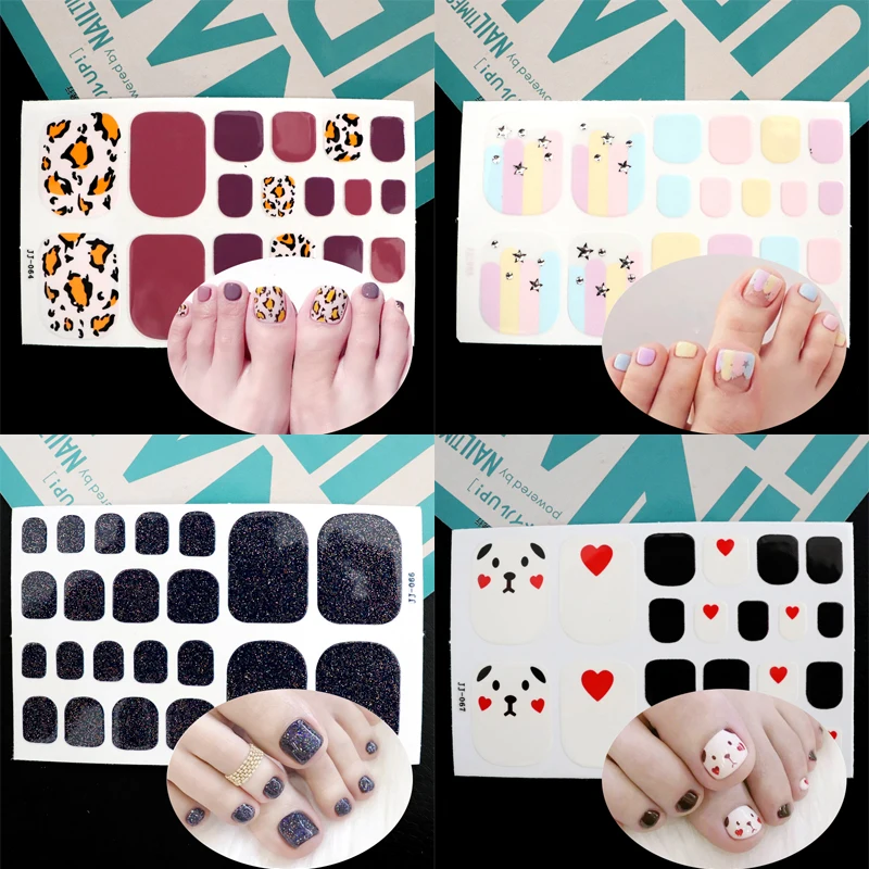 

22tips Pre Designed Toenail Sticker Mixed Designs Full Cover Waterproof Sticker Wraps Manicure Toe Nail DIY Nail Art Accessories