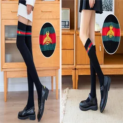 Ins Autumn/Winter Socks Japanese Women Bees Embroidery Knee Socks Stockings Calf Institute Wind Restoring Ancient Ways is Joker