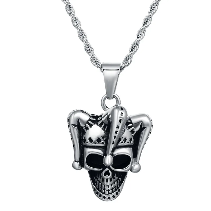 Valily Punk Skull Pendant Necklace Retro Skeleton Pendant Satainless Steel Clown Personality Jewelry for Men