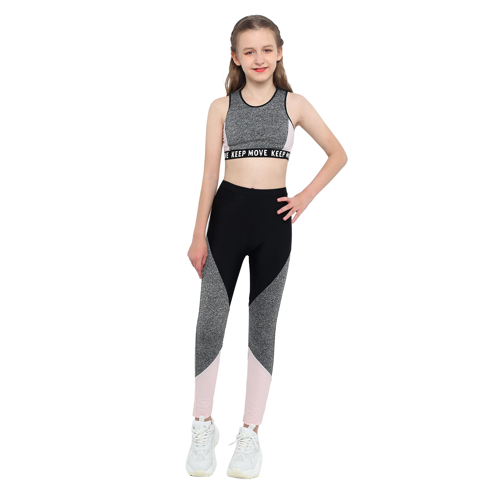 Kids Girls Sportswear Gymnastics Workout Running Sports Suit Wide Shoulder Straps Sports Crop Top+Pants Set Fitness Tracksuits maternity nursing sleep bra for breastfeeding wireless plus size soft daily wide comfortable shoulder straps postpartum dd e f g