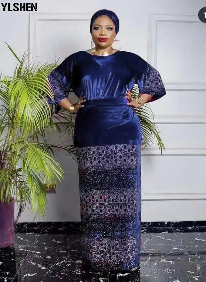 African Dresses for Women 3 Piece Set Dashiki Diamonds Tops Skirt African Clothes Bazin Broder Riche Fashion Robe Africaine Femme 42
