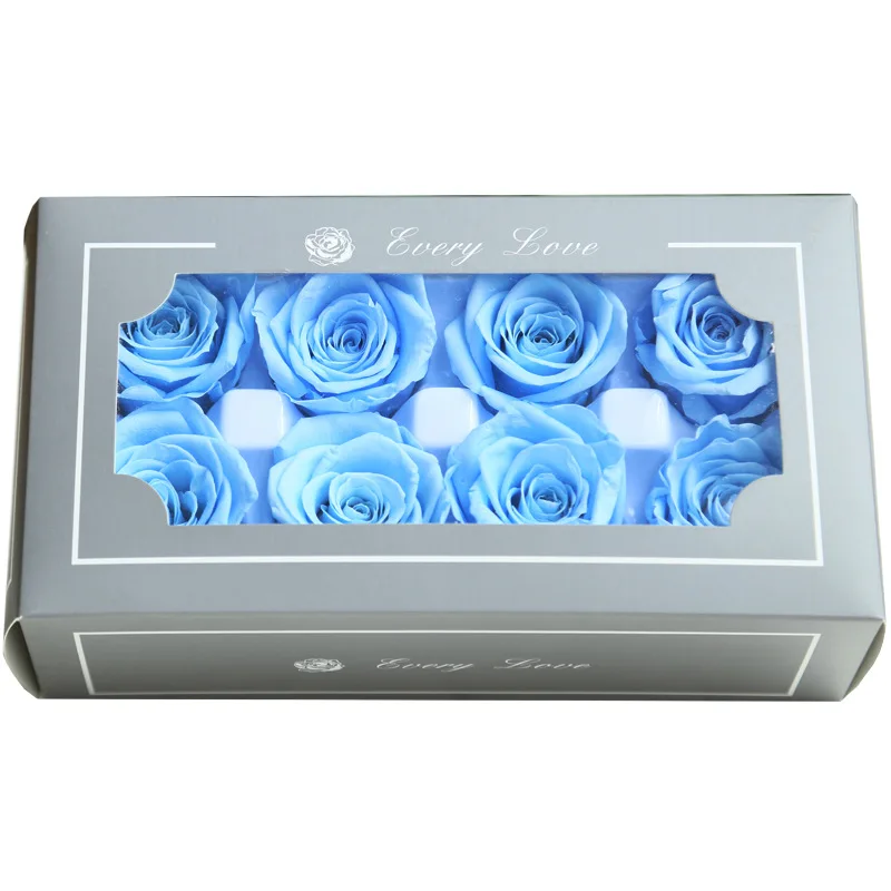 Sky Blue 8 шт./кор. Искусственные цветы розы 4-5 см консервированные вечная розы коробка новогодние подарки на день Святого Валентина навсегда вечная роза уровня A - Цвет: Sky Blue