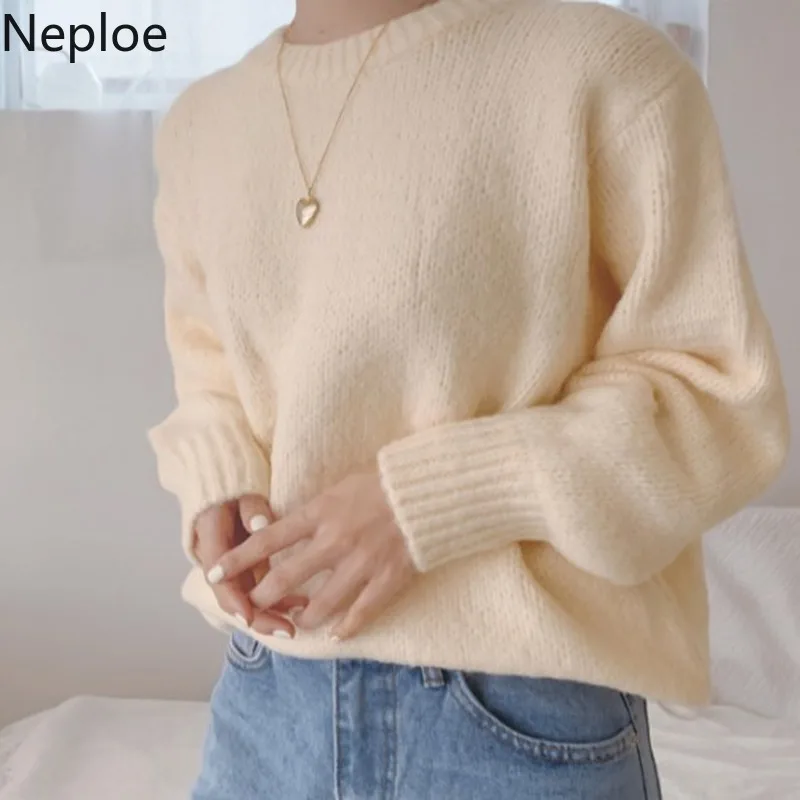 Neploe, шикарный, Ретро стиль, свободный, безумный стиль, пуловер, свитер, женский, о-образный вырез, длинный рукав, однотонный, вязаный, Pull Femme, теплая верхняя одежда, Sueter 47863