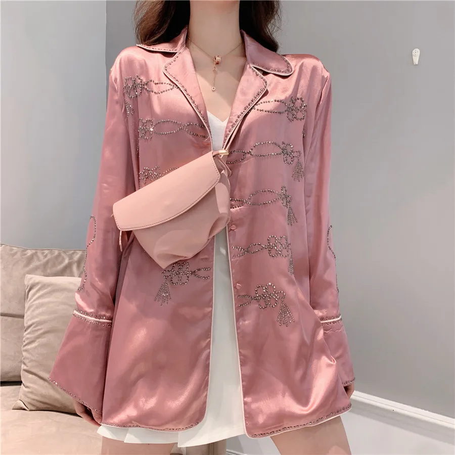 

Photo Shoot Sweet Crit Laziness Girly Style Fall in Love, Pink Silky Satin Gloss Suit Jacket #6940