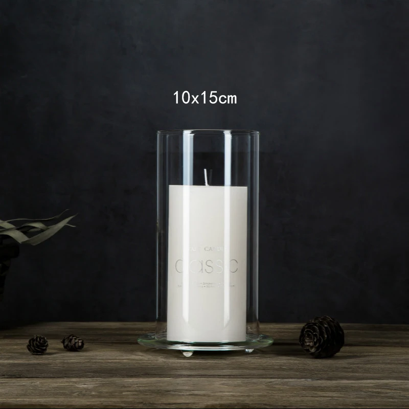 Hurricane Candle Holder with plate Glass Open Ended Glass Bottomless