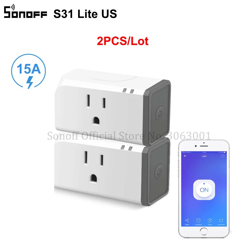 2 шт. SONOFF S31 Lite US Мини Wifi розетка умный Беспроводной Выключатель питания 15A таймер разъем приложение/голос/LAN пульт дистанционного управления для умного дома