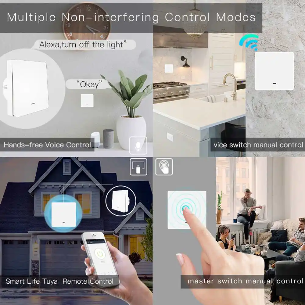 MoesHouse, WiFi, умный кнопочный переключатель RF433, настенная панель, передатчик, комплект, приложение Smart life, дистанционное управление, работает дома