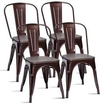 

Costway Set of 4 Dining Side Chair Stackable Bistro Metal Wood Stool Copper