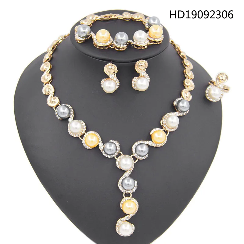 

Yulaili 2019 Latest Fashion Sumptuous Bridal Jewelry Sets Crystal Imitation Pearl Necklace Earrings Bracelet Ring Free Shipping