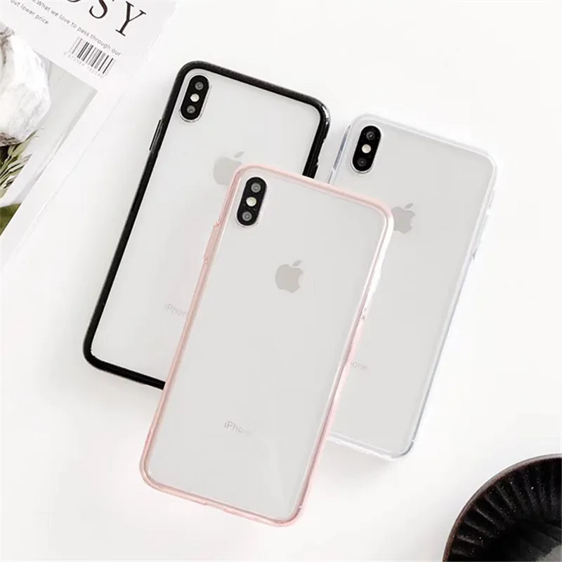 

Crispyfish Black Tempered Glass Case For iPhone 7 8 Plus Transparent Cover TPU Cases For iphone 6 6s Plus X XR XS MAX Pink Case