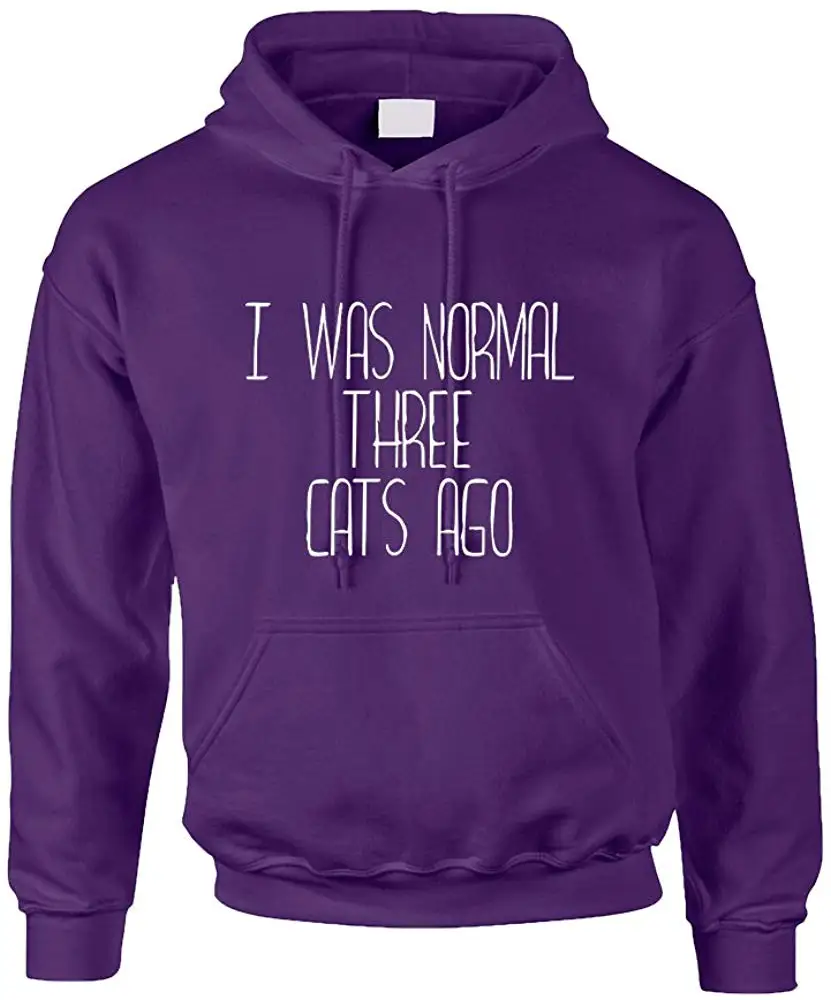 Толстовка для взрослых с надписью «I Was Normal 3 Cats Ago Love Pets»; милый топ в подарок(3XL, фиолетовый); толстовка унисекс для мужчин и женщин