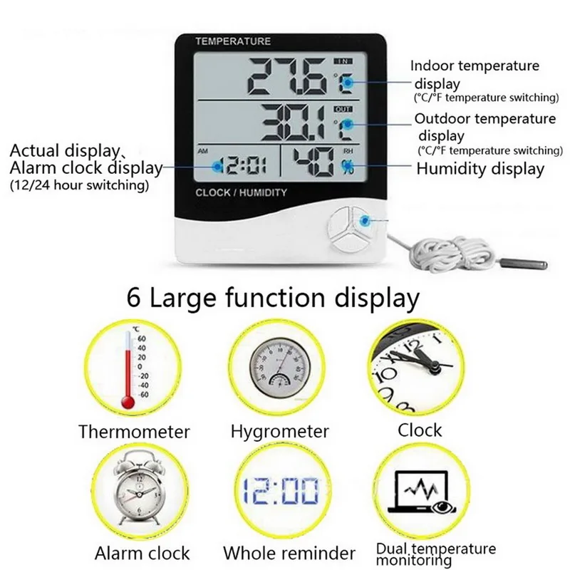 Крытый Открытый Метеостанция Цифровой термометр гигрометр lcd C/F Измеритель температуры и влажности Будильник Измеритель влажности