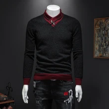 Мужской свитер с длинными рукавами, осень и зима, новинка, Мужской пуловер, свитер, тонкий повседневный мужской свитер с перекрестным воротником
