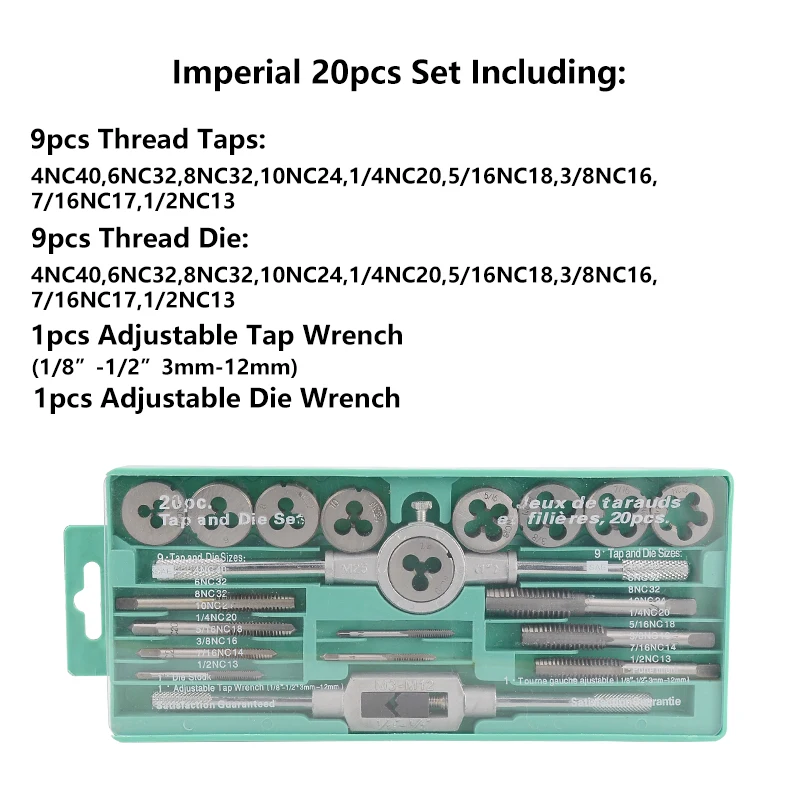 Description Picture 5 of itemXCAN Thread Tap and Die Set Imperial 20PCS Screw Tap Drill Hand Plug Tap Wrench Threading Hand Tools Tap and Die Set