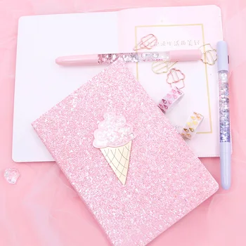 

Kawaii Notebook and Sticker Paper Tape Girl Heart Travel Diary Hand Book Cartoon Ice Cream Hand Book Box Stationery Set Gift