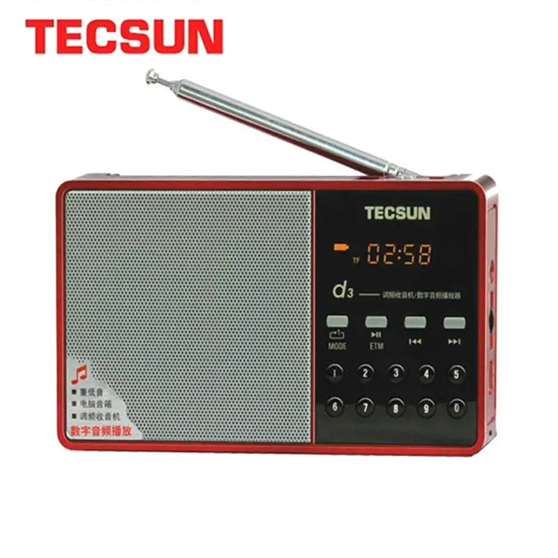 TECSUN D3 радио FM с USB портативный динамик MP3 экраном и перезаряжаемой батареей
