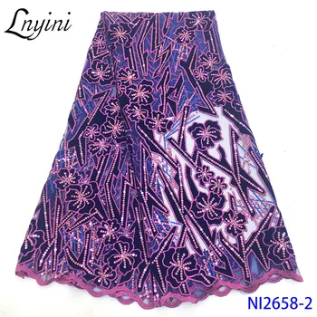 

Top Selling Velvet Lace Fabrics with Sequins Purple Color African Lace Fabric High Quality Sequence Fabric for Sewing NI2658
