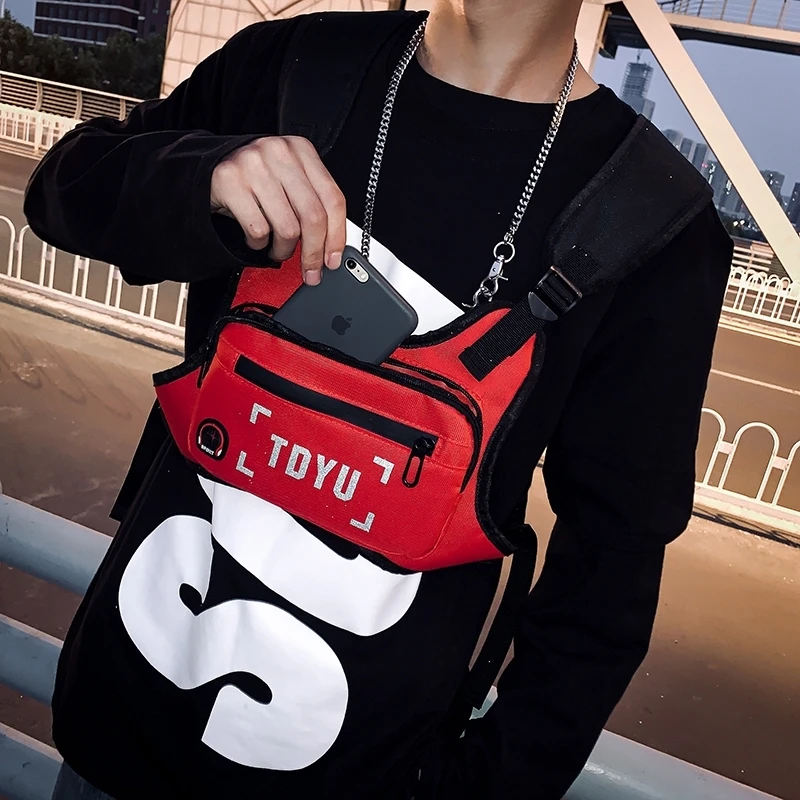 Нагрудная сумка для мужчин в стиле хип-хоп, уличная жилетка, нагрудная сумка для улицы, маленькая сумка для телефона, Светоотражающая полоса, ремень для дискотеки, нагрудная сумка G161