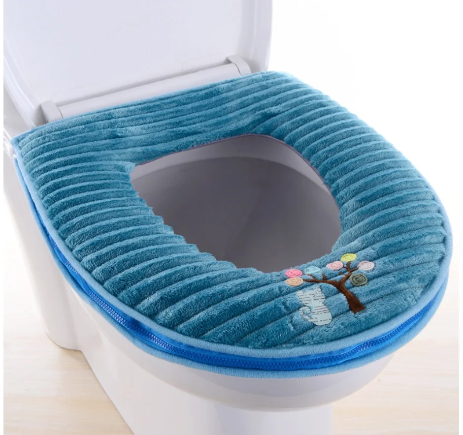 Siège De Toilette En Peluche Bleu + 2 Lève-couvercles Silicone - Lavable, Confortable, Pour Toilettes Standards