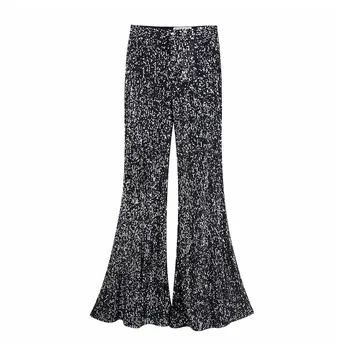 

Stylish Sexy Sequin Flare Pants Women 2020 Vintage Zipper Fly Office Wear Trousers Chic Pantalones Mujer