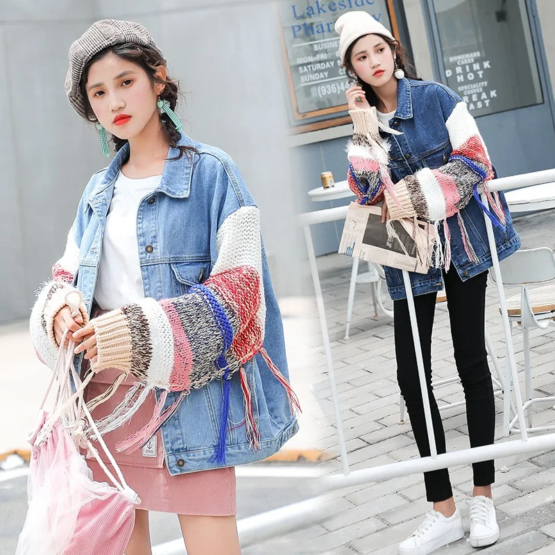 

Autumn Clothing New Style Large Size Dress Fat Mm Yarn Sleeve Loose-Fit Jeans Coat 200 GIRL'S Fashion Tops