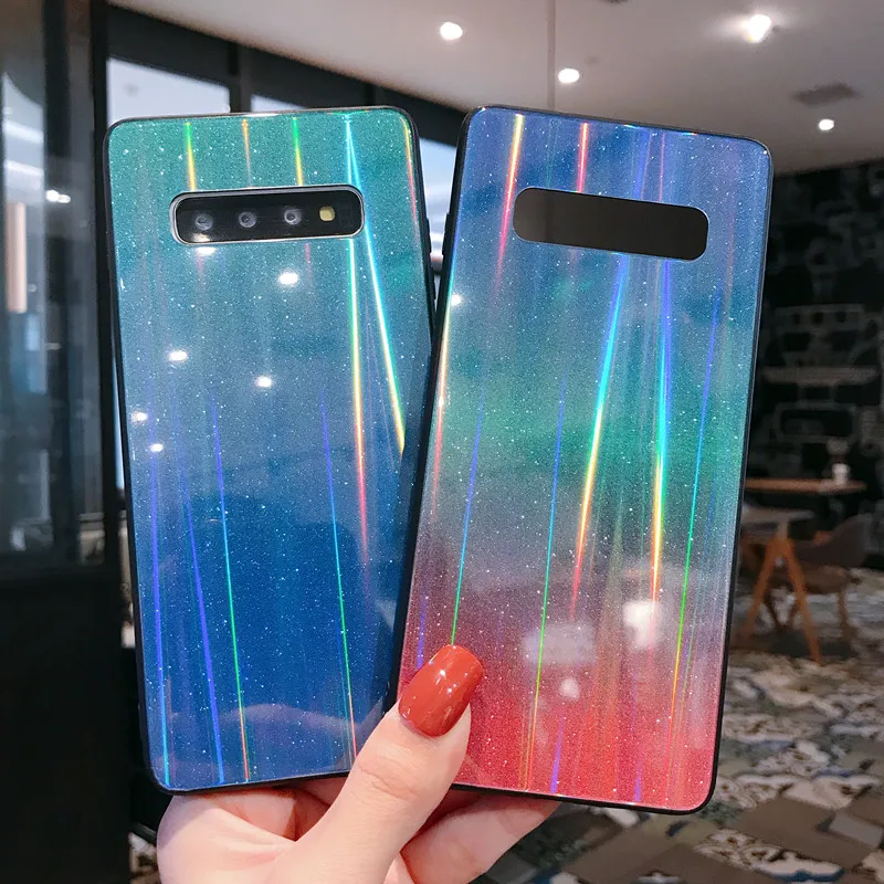 Блестящий чехол Aurora для Samsung Galaxy A70 A50 A30 A80 A90 A40 S10 Plus S8 S9 S8plus S9plus Note 10 9 из закаленного