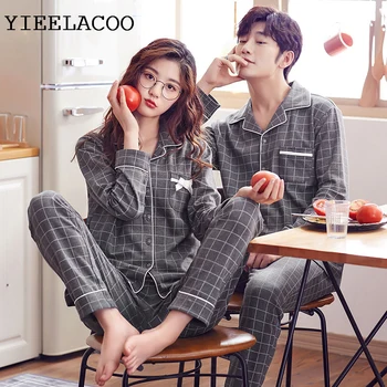 

Unisex Pajamas Suit Men's/Women's Home Wear/Pajamas Autumn Cotton Long Sleeve Cardigan Plaid Casual Clothing Couple Suit