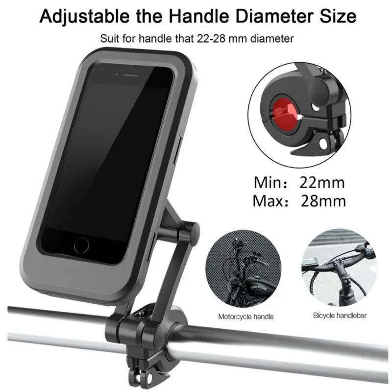 

22-28MM Motorcycle Bike Phone Support Waterproof Case Bike Handlebar Rear View Mirror Stand Holder For 4-6.7" Mobile Phone Mount