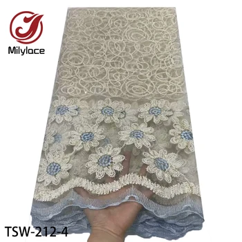 

Milylace lovely flower lace fabrics 5 yards African embroidery net lace fabrics white color tulle lace for lady dresses TSW-212