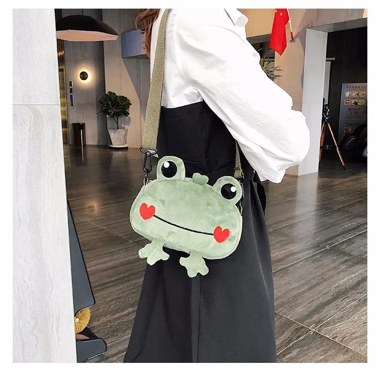 Fur Funny Small Bag Women New Cartoon Frog Messenger Bag Plush Doll Student Cute Girl ShoulderBag