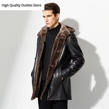 Стиль, мужская шуба из овчины, мужская шуба средней длины из натуральной кожи, мужская шуба, куртка, верхняя одежда MBN01441