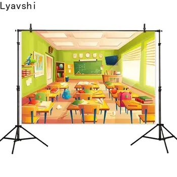 Billig Lyavshi Hintergrund Für Foto Studio Klassenzimmer Zurück Zu Schule Cartoon Student Schreibtisch Studio Fotografie Hintergrund