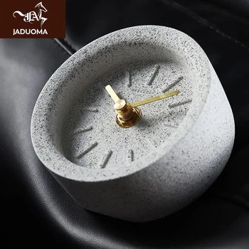

JADUOMA Table Clock Creatuve Gray Sand Terrazzo Clock On The Desk Clock Modern Design For Home Decoration Industrial Mute Watch