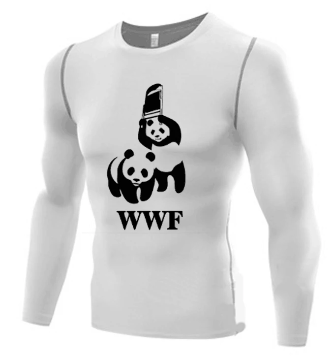 Черный Wwf рубашка для занятий борьбой для обтягивающая мужская кофта с коротким рукавом wwf панда футболка Бодибилдинг топы базовый Слои wwf футболка стул funy - Цвет: Черный
