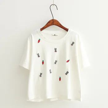 

2020 new summer wear T-Shirts printed women's wear students' loose fitting cartoon design round neck and regular bottoming shirt