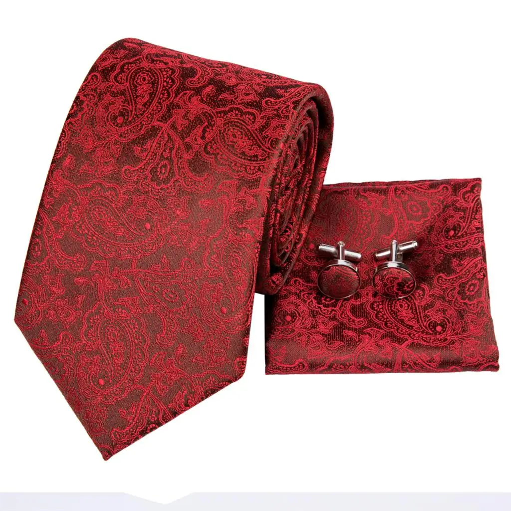 Hi-Tie шелковые галстуки для мужчин Hanky набор запонок 8,5 см мужские галстуки модные красные свадебные Цветочные Пейсли роскошный большой галстук