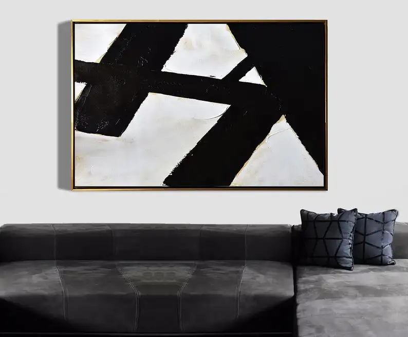 

Черно-Белая настенная живопись абстрактное искусство Большая оригинальная живопись современное искусство Минимальная живопись на холсте